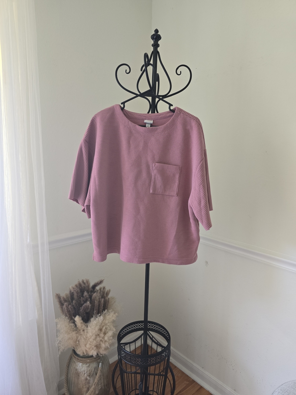 a new day Dusty Rose Ribbed Short Sleeve Top